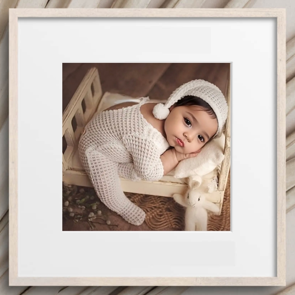 Baby Romper 2 Piece Photo Props Suit for Photography White Color Jumpsuit Cap